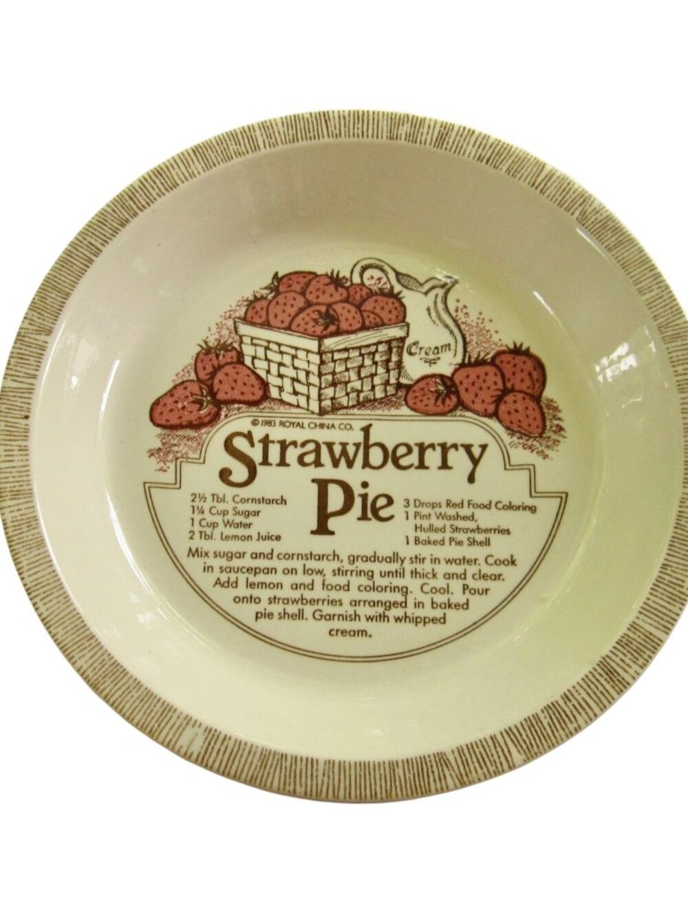 Vintage 80s Strawberry Pie Recipe Plate Jeanette Royal China Ceramic Deep Dish
